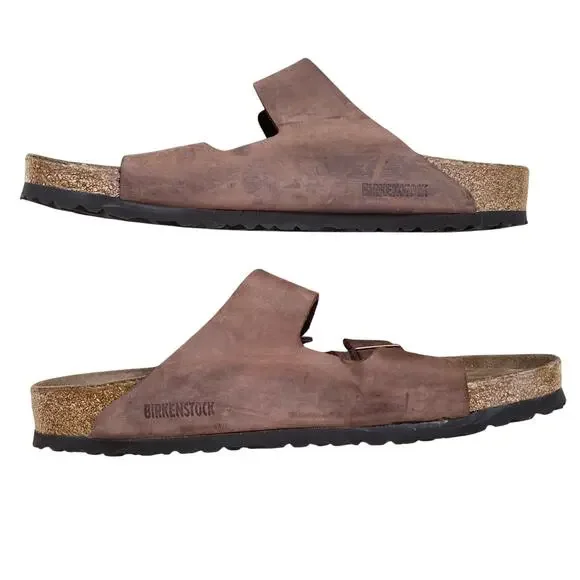 Birkenstock Men's Arizona Sandal EU 46 US 13 Brown Leather Slide Double Strap - Picture 5 of 13
